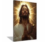WIKEO JéSus Christ Toile Tableau Image de Jésus en train de prier nordique Impression sur toile Motif, Jesus Tableau religieux Salon Chambre Decoration(Brown)-40x60cm Encadrée