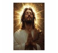 WIKEO JéSus Christ Toile Tableau Image de Jésus en train de prier nordique Impression sur toile Motif, Jesus Tableau religieux Salon Chambre Decoration(Brown)-50x70cm Sans cadre