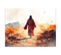 WIKEO JéSus Christ Toile Tableau Jésus Walking Landscape nordique Impression sur toile Motif, Jesus Tableau religieux Salon Chambre Decoration(Rouge 40)-80x120cm Sans cadre