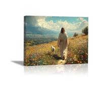 WIKEO JéSus Christ Toile Tableau, Plante Jésus Images D’animaux Affiche Et Style Campagnard Toile Tableau, Decoration à La Maison Murale Tableaux salon, chambre - 80x120cm Encadrée(bleu)