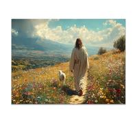 WIKEO JéSus Christ Toile Tableau, Plante Jésus Images D’animaux Affiche Et Style Campagnard Toile Tableau, Decoration à La Maison Murale Tableaux salon, chambre - 60x90cm Sans cadre(bleu)