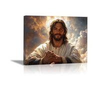 WIKEO Jésus Tableau Affiche Murale, Oeuvre moderne de Jésus ImpriméS D'Art Pour,Salle De Bain,Coucher,Murale,Salon,Impression sur toile Jésus Christ - 30x40cm Encadrée(blanc)