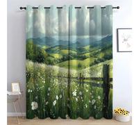 WIKEO Lot de 2 Rideau Occultant Thermique Paysages Floraux naturels Isolant Anti Froid et Chaleur enture Opaque à Oeillets Chambre Maison Salon Intérieurs-H230 x L130 cm (2 Panneaux)