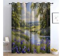 WIKEO Lot de 2 Rideau Occultant Thermique Paysages Floraux naturels Isolant Anti Froid et Chaleur enture Opaque à Oeillets Chambre Maison Salon Intérieurs-H180 x L100 cm (2 Panneaux)