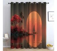 WIKEO Lot de 2 Rideaux Occultant avec Motifs Fleurs Classiques De Magnifiques Arbres au Bord du lac Rideau Opaque à Oeillet Decoration pour Fenetre Chambre Salon-H160 x L100 cm (2 Panneaux)