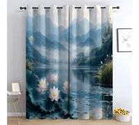 WIKEO Lot de 2 Rideaux Occultant avec Motifs Fleurs Classiques De Magnifiques Arbres au Bord du lac Rideau Opaque à Oeillet Decoration pour Fenetre Chambre Salon-H160 x L100 cm (2 Panneaux)