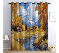 WIKEO Lot de 2 Rideaux Occultant avec Motifs Fleurs Classiques Magnifiques Arbres au Bord du lac Rideau Opaque à Oeillet Decoration pour Fenetre Chambre Salon-H180 x L100 cm (2 Panneaux)