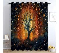 WIKEO Lot de 2 Rideaux Occultant avec Motifs Fleurs Classiques Nachtbaummuster Rideau Opaque à Oeillet Decoration pour Fenetre Chambre Salon-H230 x L160 cm (2 Panneaux)