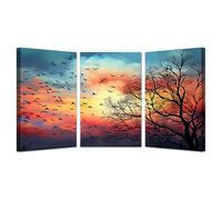 WIKEO Lot de 3 posters Abstrait Impression sur Toile Tableau Décor naturel coucher soleil en arbre Decoration Murale Deco Salon Chambre Cuisine Horizontal Tableaux Muraux(Orange)-50x70cmx3 Encadrée