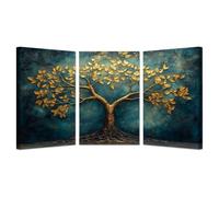 WIKEO Lot de 3 posters Arbre de vie Impression sur Toile Œuvres d’art de l’Arbre d’Or Affiche- Moderne Abstrait Image Tableau -Decoration Murale Salon -Chambre -bureau(Or)-30x40cmx3 Encadrée