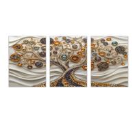 WIKEO Lot de 3 posters Arbre de vie Impression sur Toile Œuvres d’art de l’Arbre d’Or Affiche- Moderne Abstrait Image Tableau -Decoration Murale Salon -Chambre -bureau(Or)-30x40cmx3 Sans cadre