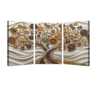 WIKEO Lot de 3 posters Arbre de vie Impression sur Toile Œuvres d’art de l’Arbre d’Or Affiche- Moderne Abstrait Image Tableau -Decoration Murale Salon -Chambre -bureau(Or)-30x50cmx3 Encadrée