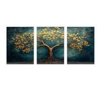 WIKEO Lot de 3 posters Arbre de vie Impression sur Toile Œuvres d’art de l’Arbre d’Or Affiche- Moderne Abstrait Image Tableau -Decoration Murale Salon -Chambre -bureau(Or)-30x50cmx3 Sans cadre
