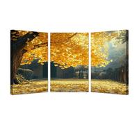 WIKEO Lot de 3 posters Arbre de vie Impression sur Toile Œuvres modernes de l’arbre doré Affiche- Moderne Abstrait Image Tableau -Decoration Murale Salon -Chambre -bureau(Jaune)-30x50cmx3 Encadrée