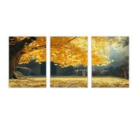 WIKEO Lot de 3 posters Arbre de vie Impression sur Toile Œuvres modernes de l’arbre doré Affiche- Moderne Abstrait Image Tableau -Decoration Murale Salon -Chambre -bureau(Jaune)-60x80cmx3 Sans cadre