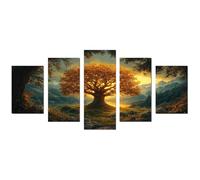 WIKEO Lot de 5 posters Arbre de la vie abstrait tableaux Paysages forestiers naturels Moderne Salon & Chambre Poster - Photos de plantes Peinture Murale Nature Tableau(Or)-50x100cm Sans cadre