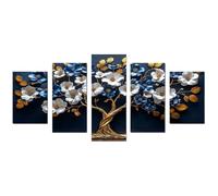 WIKEO Lot de 5 posters Toile murale abstraite à thème arbre de vie Fresque de l’arbre bleu doré Œuvre d'art moderne pour la décoration d'intérieur salon,chambre à coucher(Bleu)-100x200cm Sans cadre