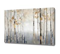 WIKEO Moderne Abstrait Impression sur Toile Tableau Coucher de soleil de la forêt de montagne Adolescent Salon décoration pour chambre à coucher bureau, images minimalistes(Beige)-30x40cm Encadrée