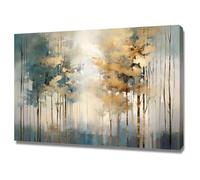 WIKEO Moderne Abstrait Impression sur Toile Tableau Coucher soleil de la forêt montagne Decoration Murale Deco Salon Chambre Cuisine Horizontal Tableaux Muraux(Bleu)-80x120cm Encadrée