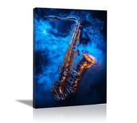 WIKEO Moderne Abstrait Impression sur Toile Tableau Fresque musicale filles de la mode Adolescent Salon décoration pour chambre à coucher bureau, images minimalistes(Bleu)-40x60cm Encadrée