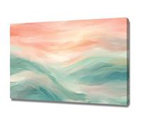 WIKEO Moderne Abstrait Impression sur Toile Tableau Paysages naturels de coucher de soleil Decoration Murale Deco Salon Chambre Cuisine Horizontal Tableaux Muraux(Rose)-80x120cm Encadrée
