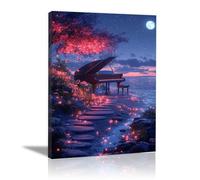 WIKEO Moderne Abstrait Impression sur Toile Tableau Œuvres d’art musicales soirée plage Decoration Murale Deco Salon Chambre Cuisine Horizontal Tableaux Muraux(Rose)-40x60cm Encadrée