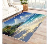 WIKEO Moderne Abstrait Plage Grand Tapis Salon Doux Beau Tapis de Plage Plant pour la Cuisine et la Salle à Manger l'intérieur et l'extérieur, Lavable The Carpet Boho(Bleu 5)-150x180cm