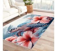 WIKEO Moderne Abstrait Plage Grand Tapis Salon Doux Coquillages d’Animaux de Plage Amusants pour la Cuisine et la Salle à Manger l'intérieur et l'extérieur, Lavable The Carpet Boho(Bleu 50)-150x180cm