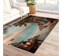 WIKEO Moderne Abstrait Plage Grand Tapis Salon Doux Paysage de Plage Tropicale pour la Cuisine et la Salle à Manger l'intérieur et l'extérieur, Lavable The Carpet Boho(Vert-68)-180x270cm