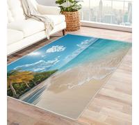 WIKEO Moderne Abstrait Plage Grand Tapis Salon Doux Tapis de Paysage de Plage Naturelle pour la Cuisine et la Salle à Manger l'intérieur et l'extérieur, Lavable The Carpet Boho(Bleu 104)-210x270cm