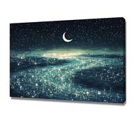 WIKEO Moderne Impression sur Toile Tableau Affiche de paysage nocturne Moderne Impression sur Toile Tableau Décoration Murale En cadeau pour chambre à coucher Bureau Galerie(Bleu)-50x70cm Encadrée