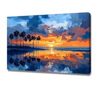 WIKEO Moderne plage Nature Paysage Impression poster mural Fresque du paysage marin au coucher de soleil Posters et Arts Décoratifs, Maison, Cuisine, Bureau ，Salon Decor(Orange)-30x40cm Encadrée