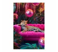 WIKEO Murale d'art l'image imprimée sur Toile Affiche Fun Canapé Léopard Animal Photos d'œuvres d'art pour Le Bureau à Domicile salon Décoration Moderne(Rose 2)-40x60cm Sans cadre