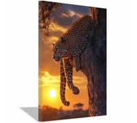 WIKEO Murale d'art l'image imprimée sur Toile Affiches de léopards naturels Animal Photos d'œuvres d'art pour Le Bureau à Domicile salon Décoration Moderne(Orange 2)-80x120cm Encadrée