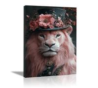WIKEO Murale d'art l'image imprimée sur Toile Fleur naturelle de lion drôle Animal Photos d'œuvres d'art pour Le Bureau à Domicile salon Décoration Moderne(Rose)-70x100cm Encadrée
