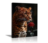 WIKEO Murale d'art l'image imprimée sur Toile Fleurs de léopard modernes Animal Photos d'œuvres d'art pour Le Bureau à Domicile salon Décoration Moderne(Orange)-80x120cm Encadrée