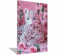 WIKEO Murale d'art l'image imprimée sur Toile Magnifique Léopard Floral Animal Photos d'œuvres d'art pour Le Bureau à Domicile salon Décoration Moderne(Rose 2)-40x60cm Encadrée