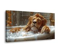 WIKEO Murale d'art l'image imprimée sur Toile Salle de bain Baignoire Lion Animal Photos d'œuvres d'art pour Le Bureau à Domicile salon Décoration Moderne(Marron)-40x80cm Encadrée