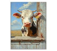 WIKEO Murale d'art l'image imprimée sur Toile Vache amusante de ferme Animal Photos d'œuvres d'art pour Le Bureau à Domicile salon Décoration Moderne(blanc)-70x100cm Sans cadre