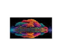 WIKEO Painting Tableau sur Toile Abstraite Paysages naturels du lac des arbres Arbre Modernes Impression sur Toile -Decoration Murale - Décor de cuisine de chambre bar(Orange)-30x60cm Sans cadre