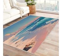 WIKEO Plage Tapis de Salon Vintage Magnifique Paysage de Plage résistant Design Moderne,pour la Cuisine et la Salle à Manger l'intérieur et l'extérieur Lavable The Carpet(Bleu-61)-210x270cm