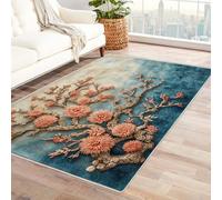 WIKEO Plage Tapis de Salon Vintage Motif Rétro Plante Océan résistant Design Moderne,pour la Cuisine et la Salle à Manger l'intérieur et l'extérieur Lavable The Carpet(Bleu 12)-240x300cm
