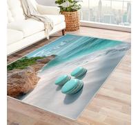 WIKEO Plage Tapis de Salon Vintage Tapis de scène de Plage Moderne résistant Design Moderne,pour la Cuisine et la Salle à Manger l'intérieur et l'extérieur Lavable The Carpet(Bleu 102)-120x150cm