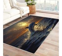 WIKEO Plage Tapis de Salon Vintage Tapis Dolphin Ocean Sunset résistant Design Moderne,pour la Cuisine et la Salle à Manger l'intérieur et l'extérieur Lavable The Carpet(Bleu 66)-180x270cm
