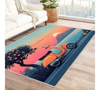 WIKEO Plage Tapis Poils Ras Moderne Salon Magnifique Paysage de Plage Doux Antidérapant Facile À Entretenir, Chambre Adulte Salle à Manger Bureau Lavable Moquette(Orange 76)-120x180cm