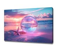 WIKEO Salon Paysage de Océan Impression Sur Toile Paysages plage du coucher de soleil violet Grande Moderne Decoration Murale Chambre Salle De Bain Cuisine Bureau poster(Rose)-70x100cm Encadrée