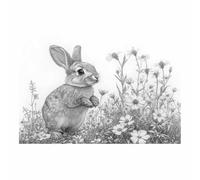 WIKEO Tableau décoratif animal Fresque du lapin noir blanc Impression sur toile - Décoration murale - Afrique lac nature paysage coucher de soleil animaux(Grey)-80x120cm Sans cadre
