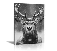 WIKEO Tableau décoratif animal Hiver rétro - Elk imprimée sur Toile Photos d'œuvres d'art pour Le Bureau à Domicile Décoration Moderne(Grey)-30x40cm Encadrée
