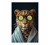 WIKEO Tableau décoratif animal Photos drôles de léopards Impression sur toile Décoration - murale pour salon et chambre Des nature champs hiver animaux(Vert 1)-50x70cm Sans cadre