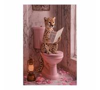 WIKEO Tableau décoratif animal Photos drôles de léopards Impression sur toile Décoration - murale pour salon et chambre Des nature champs hiver animaux(Rose 1)-30x40cm Sans cadre